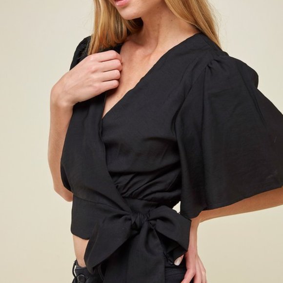 Mila Wrap Cropped Tie Blouse - Picture 4 of 6